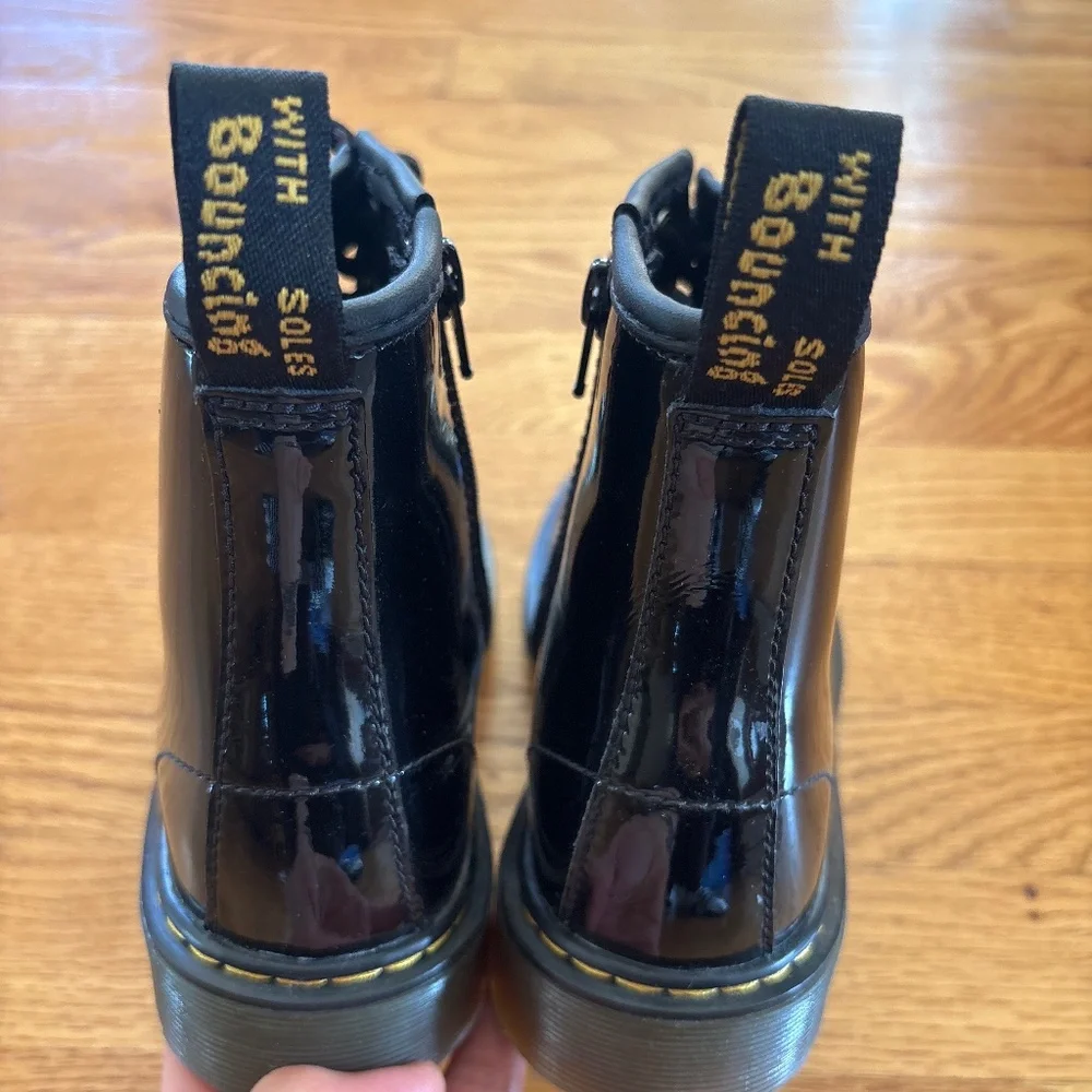 Dr. Martens Kids Black Patent Leather Lace-Up Boots